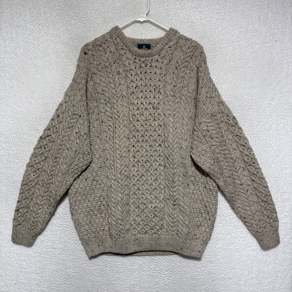 Aran Sweater Mens XL Fisherman Knit Wool Pullover Ireland Natural Color